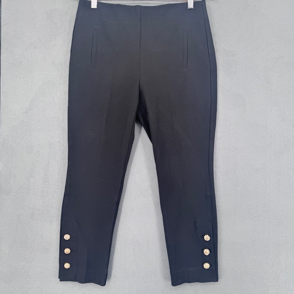 Chico's Ankle Pants Women 1P 8P Black Jeweled Button Pull On Career Old Money